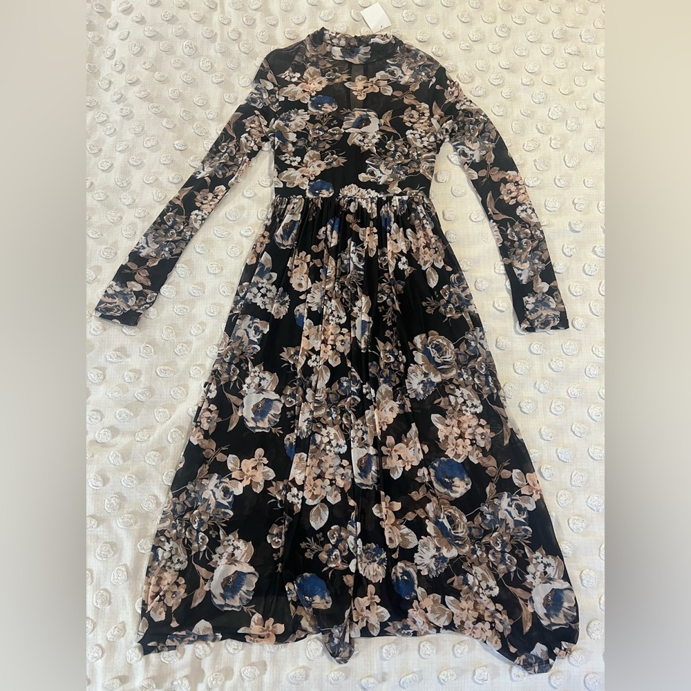 Lush Black and Cream Floral Long Sleeve Jumpsuit